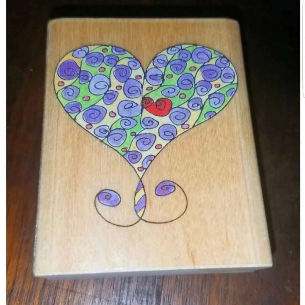 Floral Curly Heart Wood Mounted Rubber Stamp Stampa Rosa Scrapbooking Journaling
